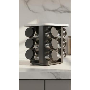 Imagem de Porta Temperos Giratório 12 Potes De Vidro 90g Preto - Congratulations