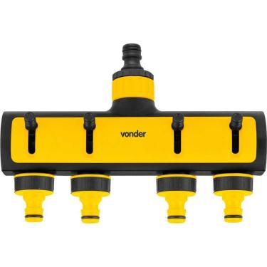 Imagem de Adaptador Múltiplo para Mangueira AMV 040 com Regulador de Fluxo Individual e 4 Saídas Amarelo e Preto Vonder