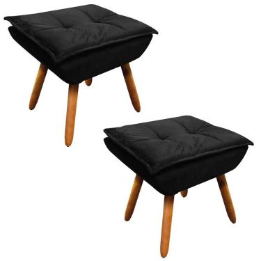 Imagem de Kit 2 Puffs Decorativos Sala de Estar Pés Palito Opla Suede Preto - Ibiza