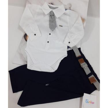 Imagem de Conjunto Menino Bebe Batizado Body+Calça Luxo Paraiso 11731