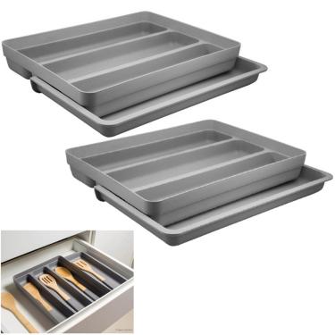 Imagem de Kit 2 Organizador Gaveta Extensível Divisor Porta Utensílios Talheres Cozinha - Ou