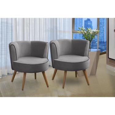 Imagem de Kit 2 Poltronas Para Sala Decorativa Isadora Suede Cinza Madelina Decor