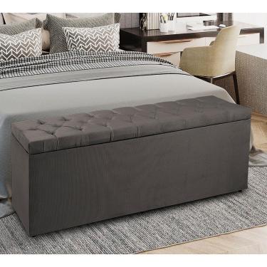 Imagem de Recamier Baú 1,40m Madrid Suede Cinza Dal Poz Estofados