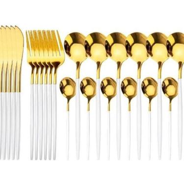 Imagem de Faqueiro De Luxo Slim Branco Talheres De Aço Inoxidavel 24Pç