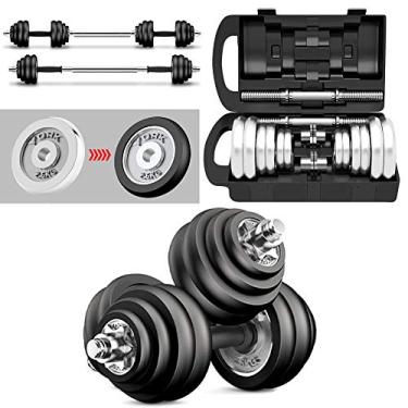 Imagem de AKT Conjunto de halteres de 15 kg / 20 kg / 30 kg - Halteres de galvanização ajustável de peso com haste de aço inoxidável Equipamento de ginástica para treinamento de musculação, pacote de mala, 30 kg (15 kg x 2)