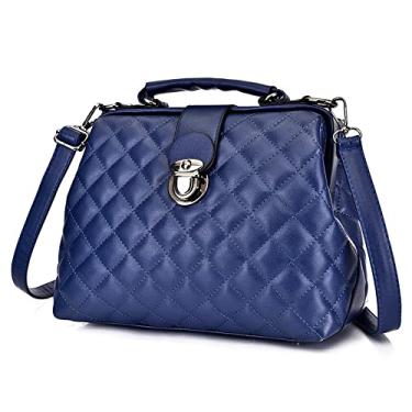 Imagem de Bolsa tiracolo clássica com alça superior para mulheres Bolsas de ombro de couro fashion acolchoada bolsa de ombro, Azul