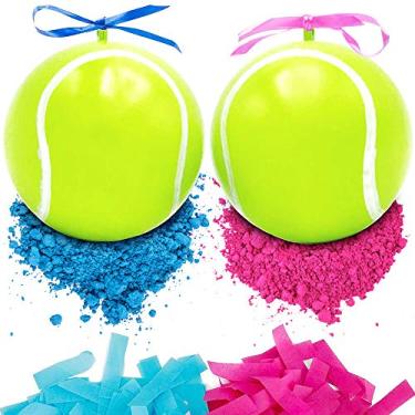 Imagem de Conjunto de bolas de tênis da Gender Reveal – 2 bolas com pó e confetes – rosa e azul