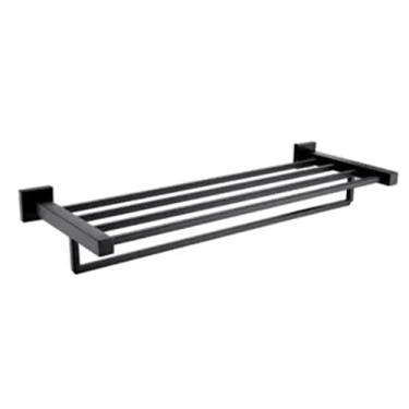 Imagem de Porta Toalha Linear Estilo Hotel Dupla Fixação Preto Fosco