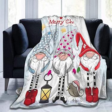 Imagem de Cobertor de lã cinza de flanela de Papai Noel, cobertor de microfibra de pelúcia macia e leve quente, cobertor para sofá de cama acampamento e viagem (king size, 274 cm x 228 cm)