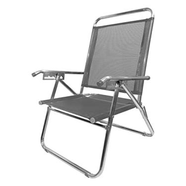 Imagem de Cadeira De Praia King Oversize Reclinável 4 pos Alumínio Até 140Kg Camping Cinza - Zaka - Cinza
