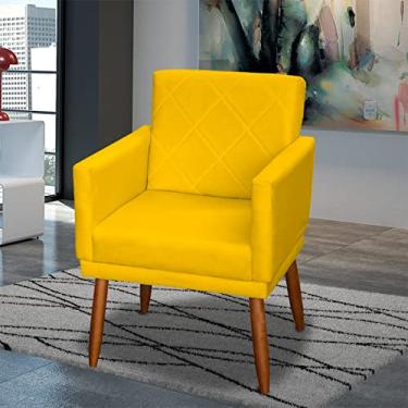 Imagem de Poltrona Decorativa Para Sala Beatriz Com Base Cadeira Reforçada Para Sala De Espera Consultório Escritório Recepção Manicure Sala De Estar Suede Cores Pé Castanho - Clique & Decore (Amarelo)