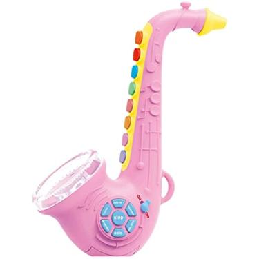 Imagem de Brinquedos de instrumentos musicais saxofone com luz e som brinquedo de educação infantil para meninos e meninas - rosa