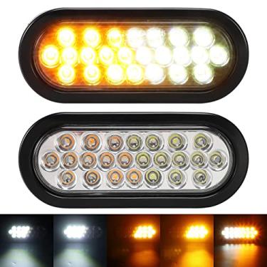 Imagem de Partsam 2 peças de luzes estroboscópicas âmbar/brancas ovais de 15,5 polegadas 24 LEDs embutidos com padrões de flash Quad para reboque de caminhões, lâmpadas de reboque de borracha e tranças de fio de 3 pinos incluídas, 10 V-30 V