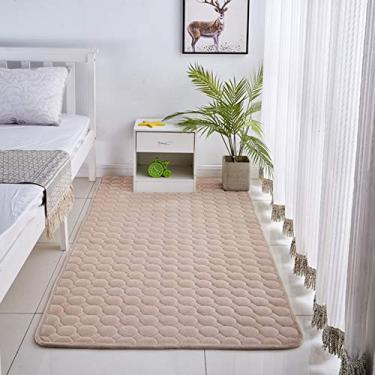 Imagem de Tapetes de área para sala de estar antiderrapante lavável tapete macio proteger o chão coral veludo redondo tapete xadrez decorativo quarto infantil sala de estudo sofá de cabeceira, cáqui claro, 100 * 200 cm