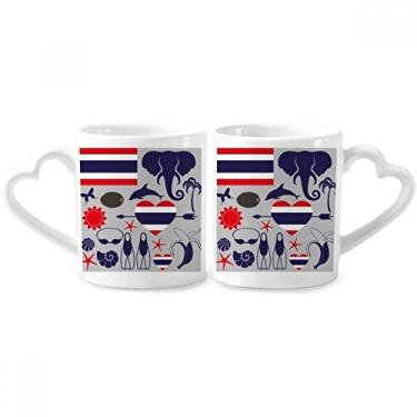 Imagem de Conjunto de canecas de porcelana tradicional de casal, da alfândega, do Reino da Tailândia, com alça de coração