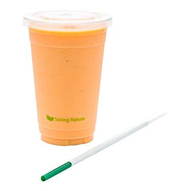 Imagem de Canudos para bebidas frias Basic Nature de 21 cm, 100 canudos compostáveis para bebidas - descartáveis, com certificação BPI, canudos de plástico verde, embrulhados, para aniversários, casamentos e