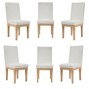 Imagem de KIT 6 Cadeiras Reforçada para Mesa de Jantar Luxo Linho Cor:Linho Bege