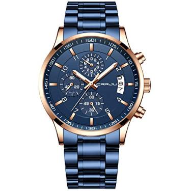 Imagem de CRRJU Moda Relógio de pulso inoxidável para homem de aço inoxidável, calendário à prova d'água, com cronógrafo, Preto 42 mm