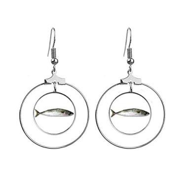 Imagem de Brincos pretos longos com argola pendente, joia de peixe oceano