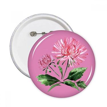 Imagem de Aquarela rosa crisântemo verde pinos redondos distintivo decoração roupas 5 peças presente