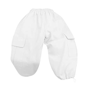 Imagem de Macacão feminino solto perna reta pés agrupados vários bolsos calças casuais para passeio para 1 a 7 anos roupa de banho infantil menina (branco, 18-24 meses)