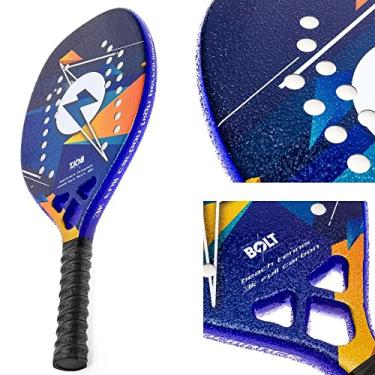 Imagem de Raquete Beach Tennis Lightining Bolt 3k Full Carbon Blue Edition Tratamento Profissional Potencia Golpes Bolsa Raqueteira Guardar Armazenamento
