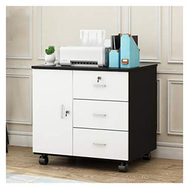 Imagem de Suporte de CPU Móvel Suporte de chão de CPU Suporte de madeira para impressora armário de armazenamento com gaveta Desktop PC Suporte de torre Carrinho com 4 rodas de rolamento Suporte de torre de PC (Cor: Preto + Branco, Tamanho: Latão