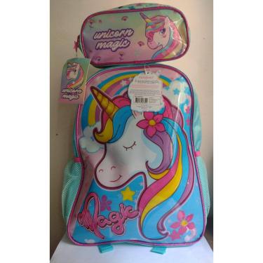 Imagem de Kit escolar infantil unicórnio Mochila+ estojo