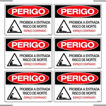 Imagem de Combo 6 Placas De Sinalização Perigo Proibida A Entrada Risco De Morte Espaço Confinado 30x20 Ekomunike - S-235/2 F9e