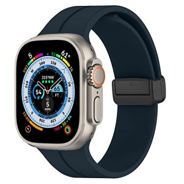 Imagem de Para Apple Watch Band 41mm 40mm 38mm, pulseira esportiva ajustável pulseira de silicone macio feminino masculino fivela magnética para iWatch Series 8 7 SE 6 5 4 3 2 1, azul meia-noite