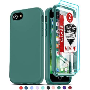 Imagem de LeYi Capa para iPhone SE, capa para iPhone 8, capa para iPhone 7 com [2 películas protetoras de tela de vidro temperado], capa protetora de silicone macio à prova de choque para iPhone 6/6S, verde
