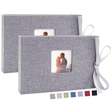 Imagem de Vienrose Pequeno álbum de fotos 10 x 15 cm, mini livro de fotos com 26 bolsos, páginas transparentes, comporta 52 fotos, capa de tecido de linho, cartões postais, livro de fotos, cinza, pacote com 2