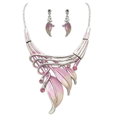 Imagem de Rosemarie & Jubalee Conjunto de brincos femininos Unbe-ably deslumbrante cristal strass acentuado folha de metal texturizado declaração colar declaração, 35,5 cm + 7,6 cm extensor, Metal Vidro,