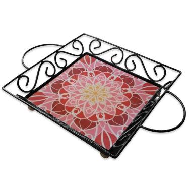 Imagem de Fruteira De Mesa Bandeja Ferro E Azulejo Quadrada Premium Cozinha Azulejo G5