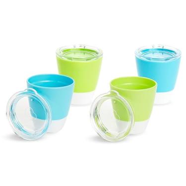 Imagem de Munchkin® Splash™ Copos infantis abertos com tampas de treinamento, 200 ml, pacote com 4, azul/verde