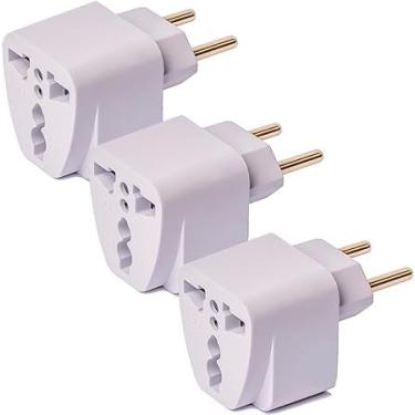 Imagem de KIT 3 Adaptador De Tomada Universal Padrão Europeu UK Para Brasileiro Bivolt 10a Benjamin Internacional Com Plug Nacional Portátil Para Viagens Preto E Branco LINHA PREMIUM DUPIN (BRANCO)