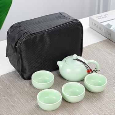 Imagem de Conjunto de bule de chá Kung Fu com 4 xícaras e saco de infusor de chá, conjunto de 5 peças de porcelana para preparação de chá, verde