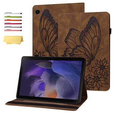 Imagem de UUcovers Capa para Samsung Galaxy Tab A8 de 10,5 polegadas 2022 (SM-X200/X205/X207) com suporte/porta-lápis/bolso para cartão/faixa elástica/couro PU em relevo floral fólio à prova de choque, flor
