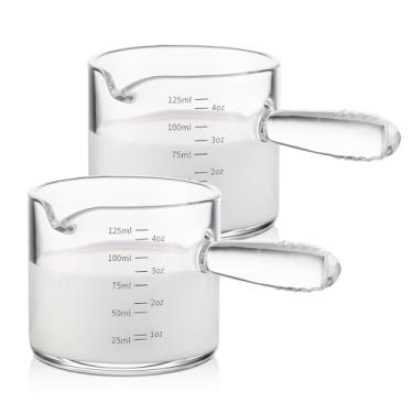 Imagem de Pacote com 2 copos de café expresso - Copos de café expresso de 150 ml com alça e escala dupla, copo de café expresso com boca em forma de V, copo medidor de café expresso de 142 g, perfeito para