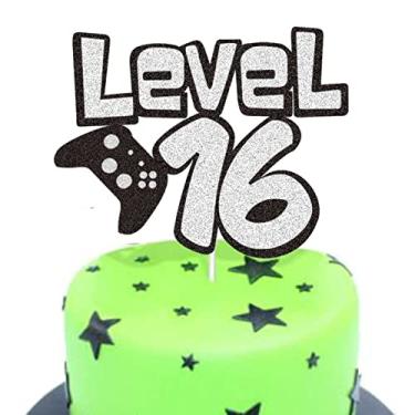 Imagem de Level 16th Game Birthday Cake Topper, Video Game Boy's 16 Birthday Level Up Party Decoration Supplies