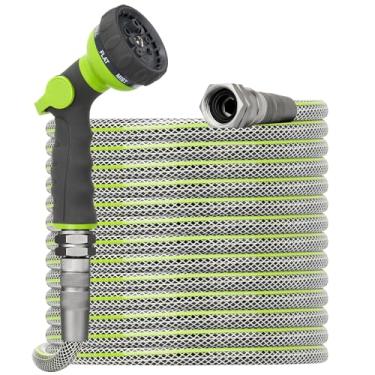 Imagem de Mangueira de jardim flexível de 3,5 m - Tubo de mangueira de água para uso externo, não expansível de 30 m, 1,2 cm x 30 m, acessórios giratórios sólidos de 3/10.2 cm, 30 metros, à prova de dobras e