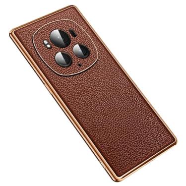 Imagem de POYUFRG Capa de negócios para Honor Magic 6 Pro/6, fina textura de lichia, capa moderna, proteção total para lentes de couro, latão, 6Pro