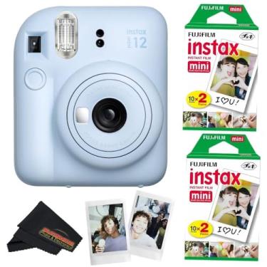 Imagem de Fujifilm Câmera Instax Mini 12 com mini filme instantâneo Fujifilm (40 folhas) pacote com pano de limpeza de microfibra Sunshine Photo (azul pastel)