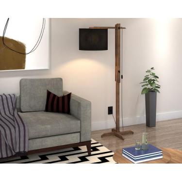 Imagem de Luminaria de Chão Abajur Pés Madeira Retrô Luxo Cúpula Preto - LCN Mov