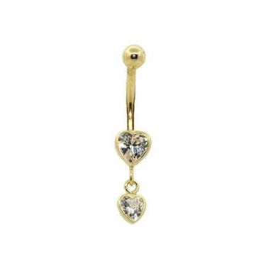 Imagem de Piercing de ouro 18k de umbigo com duplo coração - Elegancy Joias