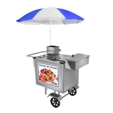 Imagem de Carrinho de Salada de Frutas Luxo com Rodas Maciças e Guarda Sol - Cef