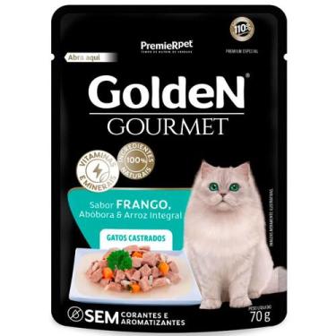 Imagem de Ração Úmida Golden Gourmet para Gatos Castrados Sabor Frango 70g - PRE