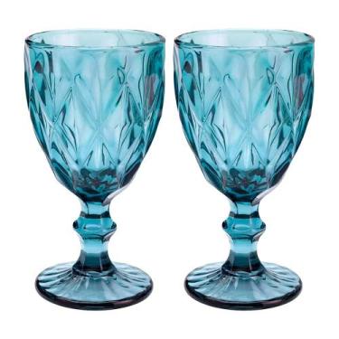 Imagem de Jogo 2 Taças de Vidro Diamond Diamante Azul 300ml Água Class Home