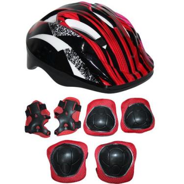 Imagem de Kit Proteção Infantil Capacete Joelheira Cotoveleira Vermelh - ELITE