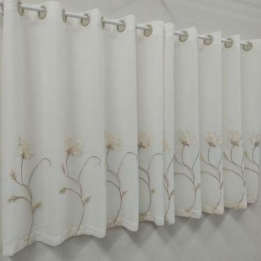 Imagem de Cortina Voil Bordada Com Forro Leve Microfibra Janela Cozinha 3,00x1,1